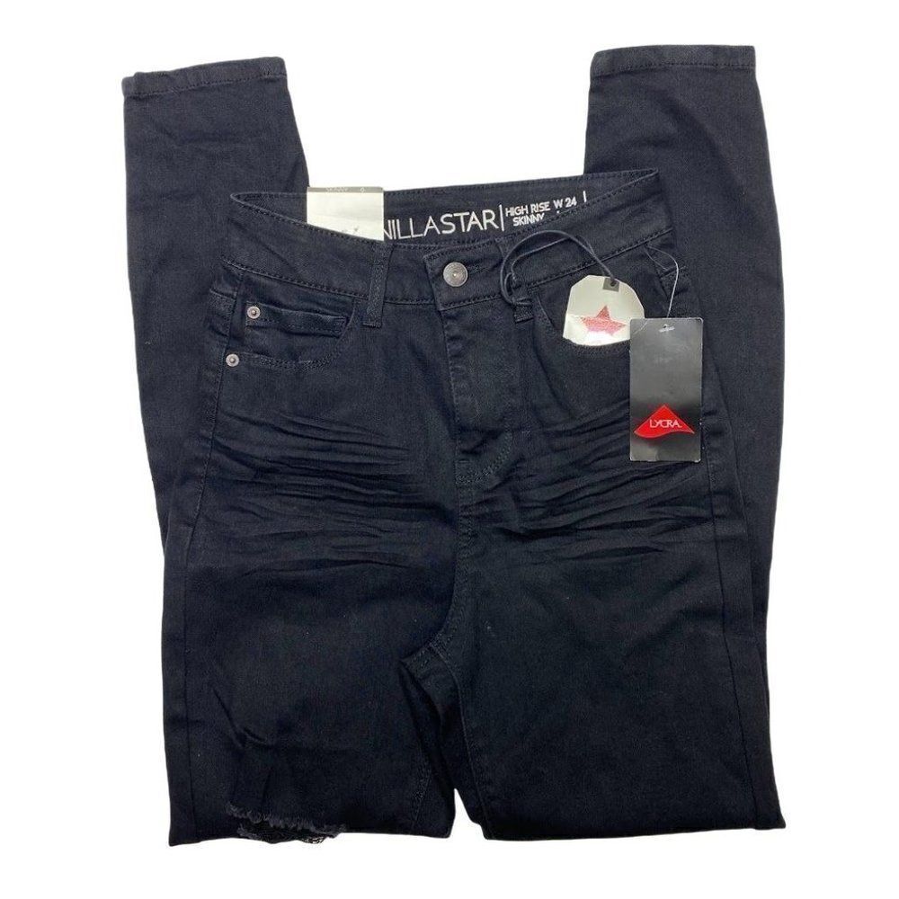 Vanilla Star Skinny Ankle Jean Juniors 0 XS Black Ripped Distressed Stretchy NEW